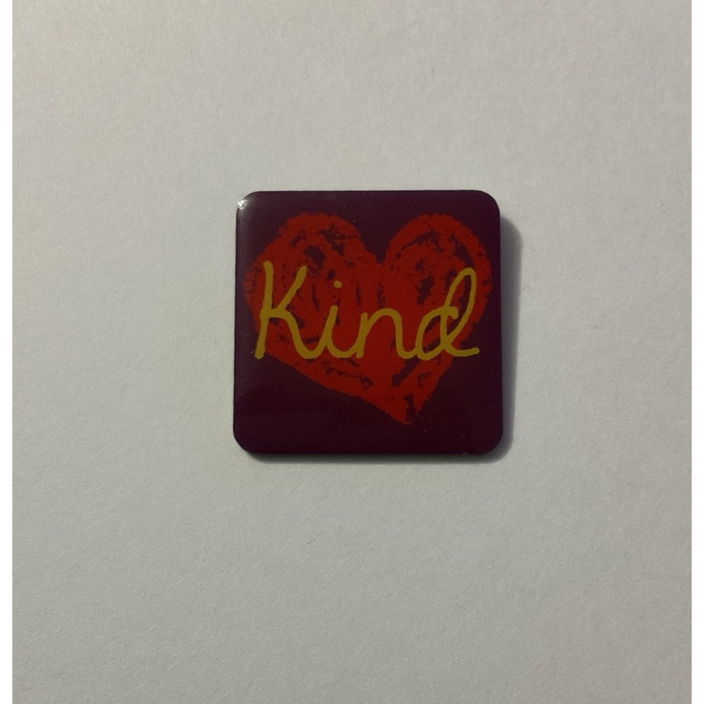 Vintage Penzeys Spices Kind Pin Pinback Heart Brooch Purple Red Yellow Square